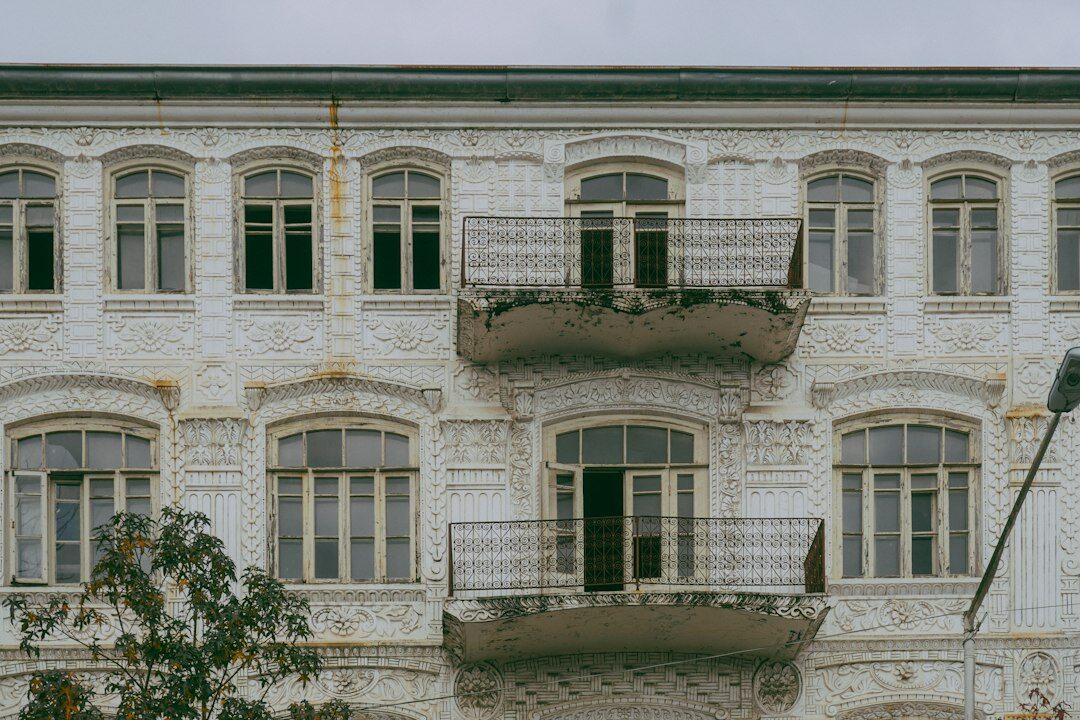 Old heritage building facade with balconies