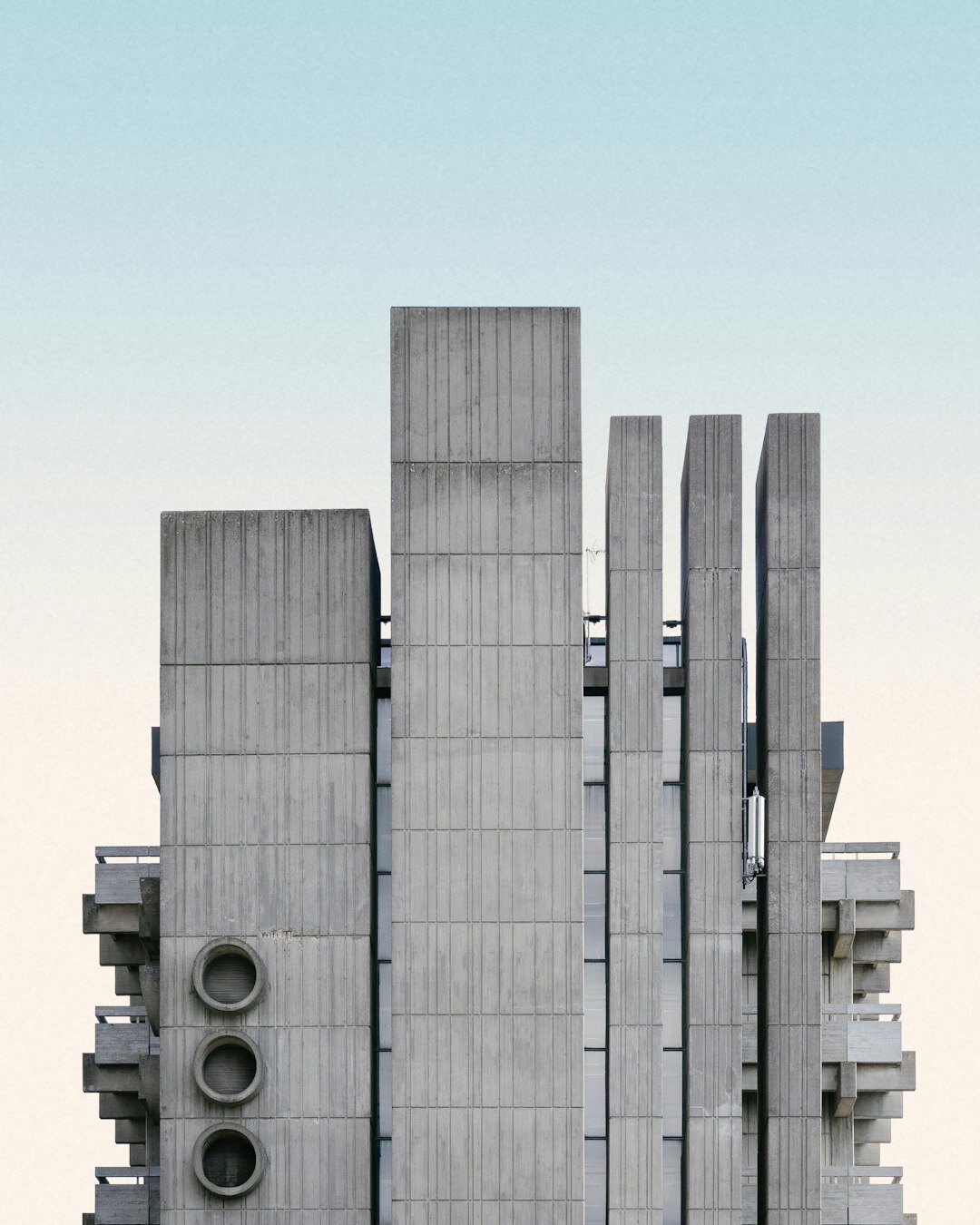 Brutalist concrete apartment building facade